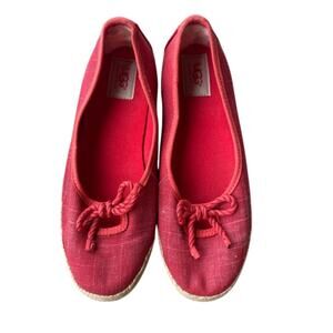 UGG Red canvas Espadrille slip on loafer with Decorative Bows size 8.5 women